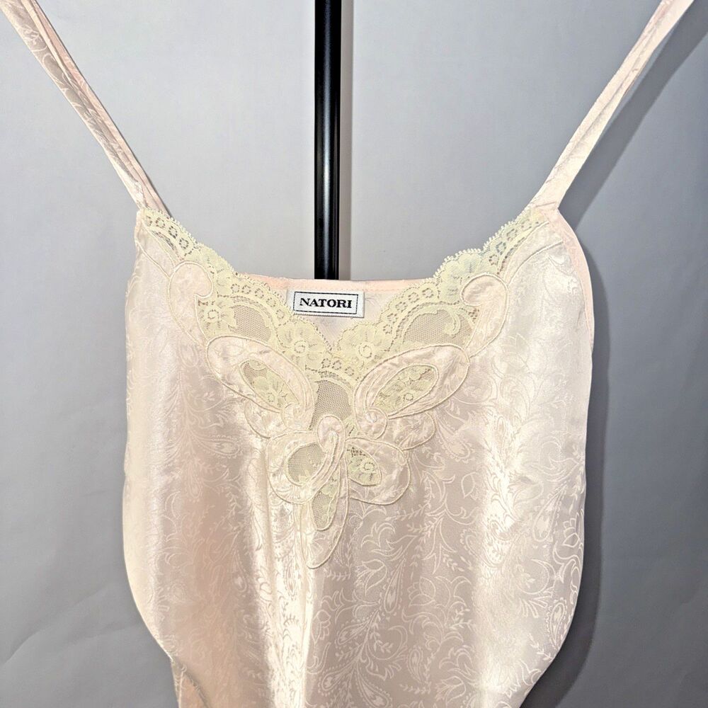 Natori Vintage Baby Pink Full Slip Dress Lace Trim Women's Luxury Lingerie